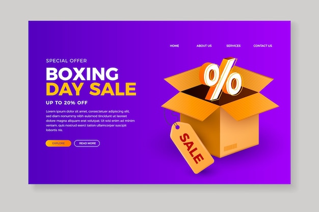 Plantilla de página de destino de venta de boxing day realista