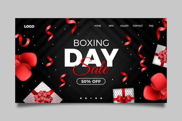 Vector gratuito plantilla de página de destino de venta de boxing day realista