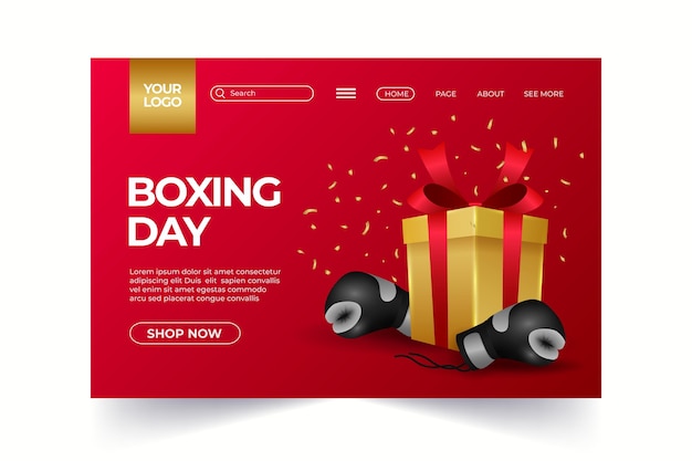 Vector gratuito plantilla de página de destino de venta de boxing day realista