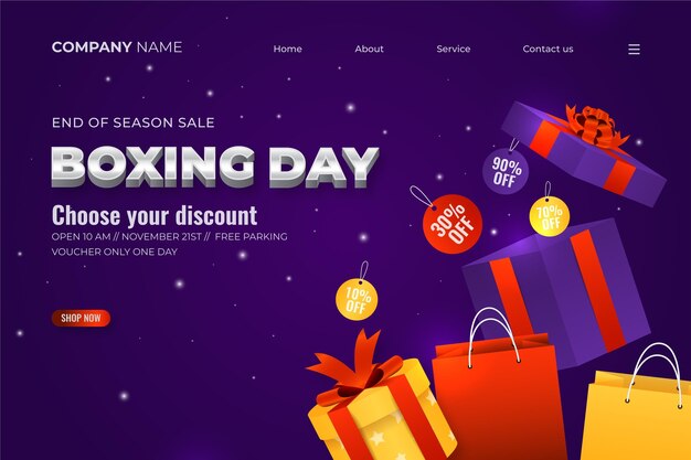 Plantilla de página de destino de venta de boxing day realista