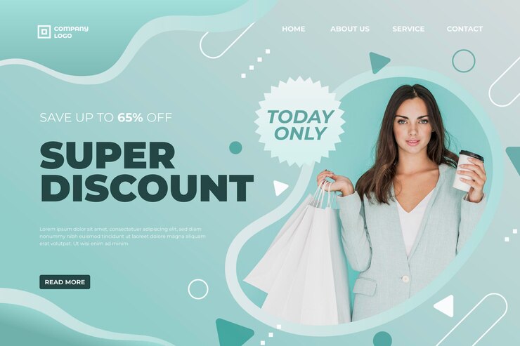 Vector gratuito plantilla de página de destino de venta degradada con foto