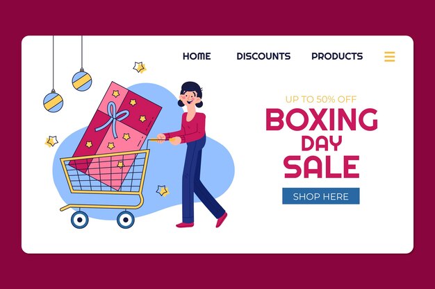 Plantilla de página de destino de venta del día del boxeo dibujada a mano