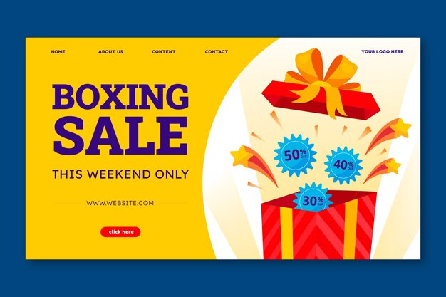Plantilla de página de destino de venta de día de boxeo plana dibujada a mano