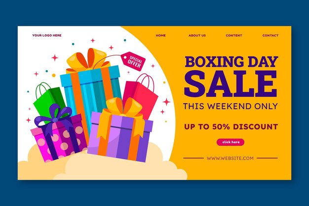 Plantilla de página de destino de venta de día de boxeo plana dibujada a mano