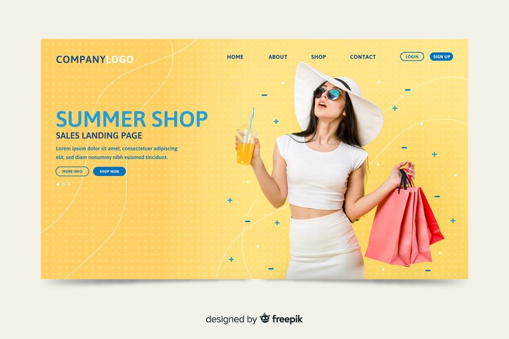 Vector gratuito plantilla de página de destino de venta con foto