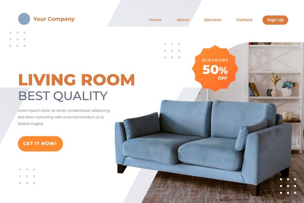 Plantilla de página de destino de venta de muebles degradados con foto