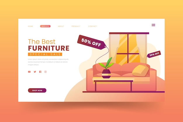 Vector gratuito plantilla de página de destino de venta de muebles degradados