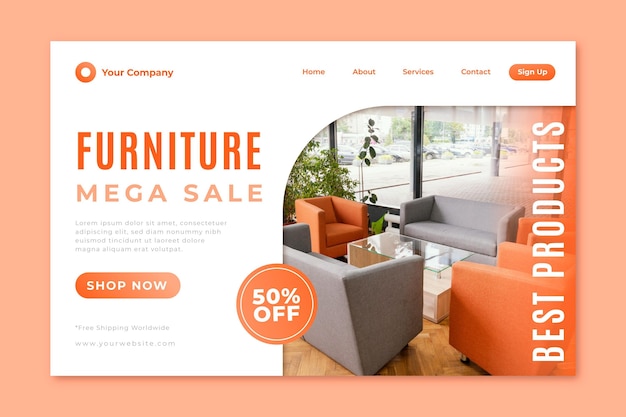 Vector gratuito plantilla de página de destino de venta de muebles degradados