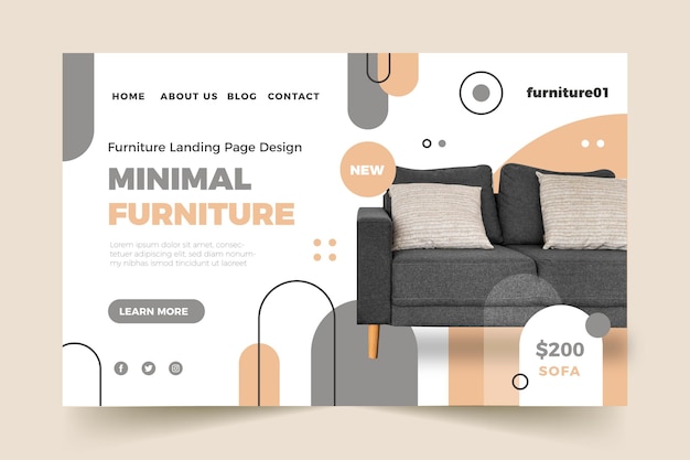 Plantilla de página de destino de venta de muebles planos con foto
