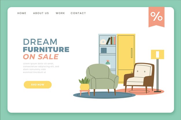 Plantilla de página de destino de venta de muebles planos