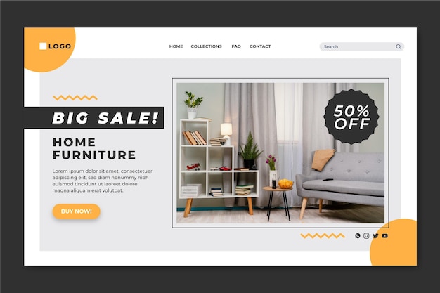 Vector gratuito plantilla de página de destino de venta de muebles planos