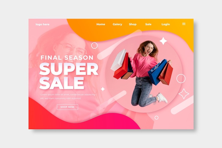 Vector gratuito plantilla de página de destino de venta realista con foto