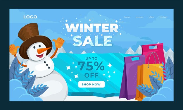 Plantilla de página de destino de venta de temporada de invierno