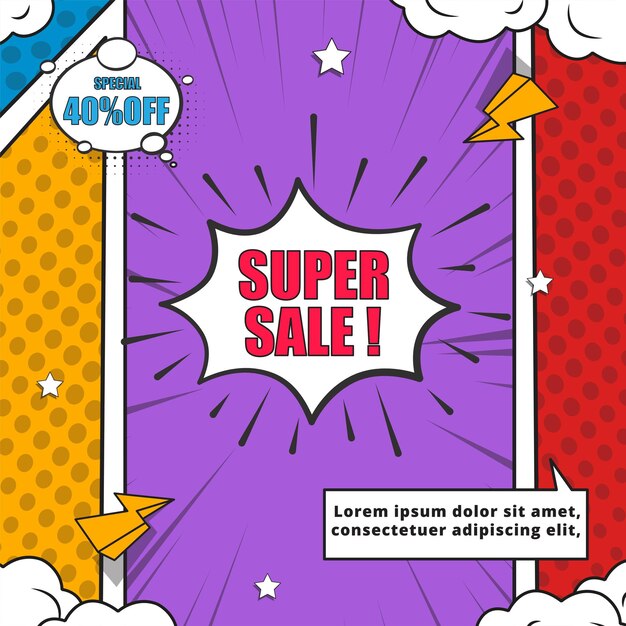 Plantilla de página de destino para ventas en estilo cómic