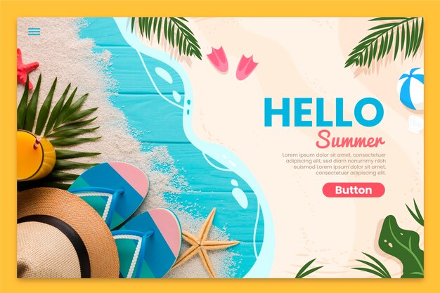 Plantilla de página de destino de verano dibujada a mano con foto