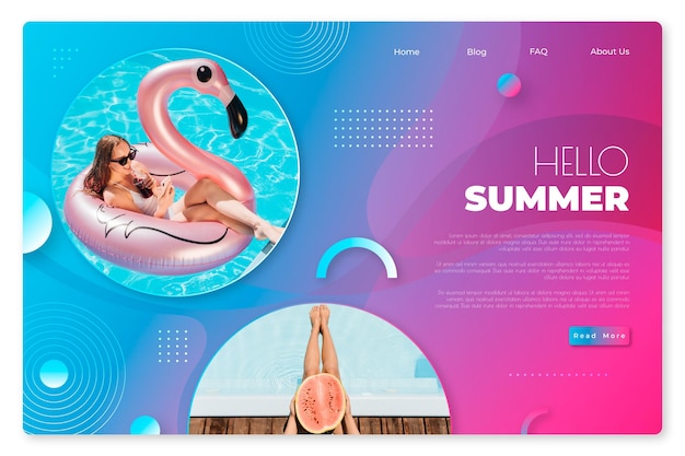 Vector gratuito plantilla de página de destino de verano plana con foto