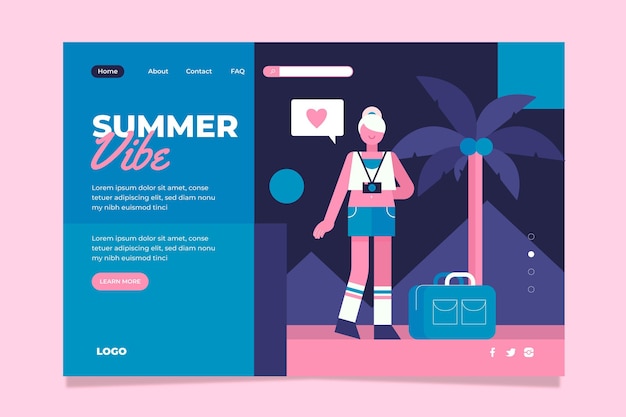 Vector gratuito plantilla de página de destino de verano plana