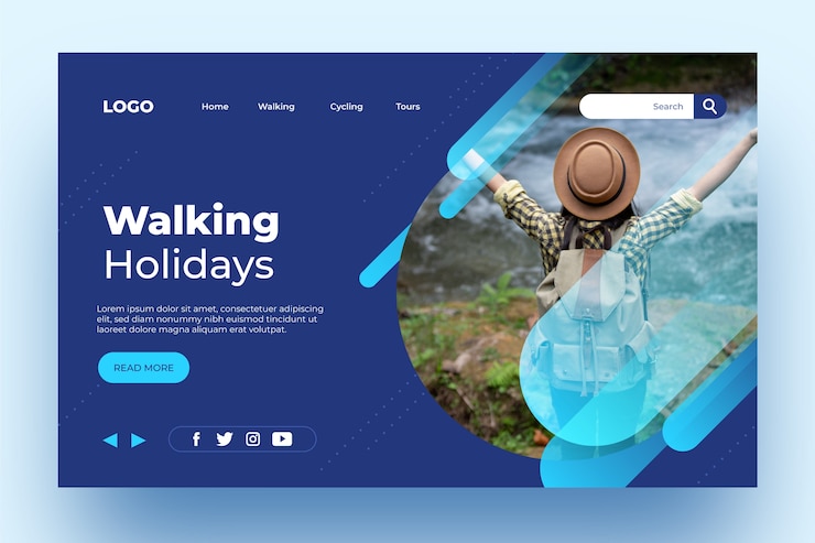 Vector gratuito plantilla de página de destino de viaje con foto