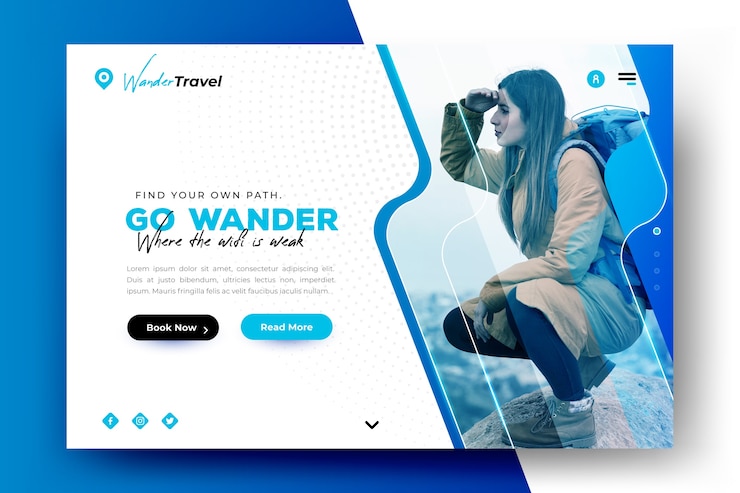Vector gratuito plantilla de página de destino de viaje con foto