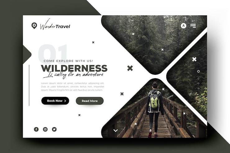 Vector gratuito plantilla de página de destino de viaje con foto