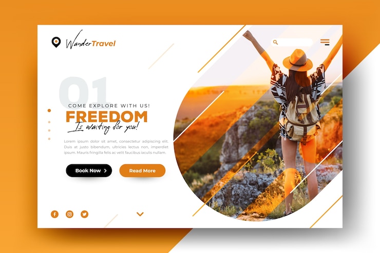Vector gratuito plantilla de página de destino de viaje con foto