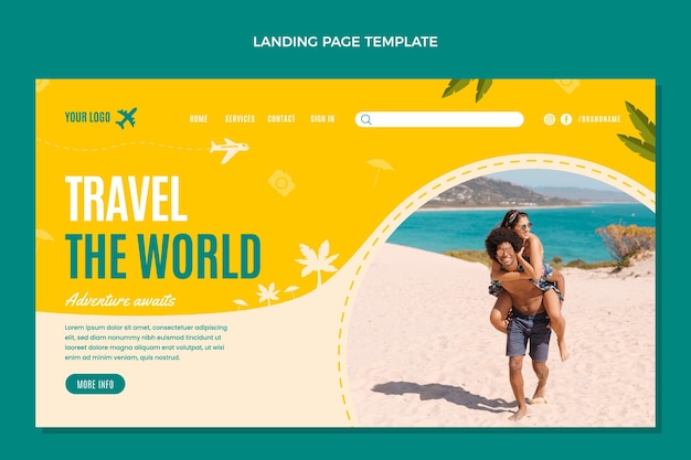 Vector gratuito plantilla de página de destino de viajes de diseño plano