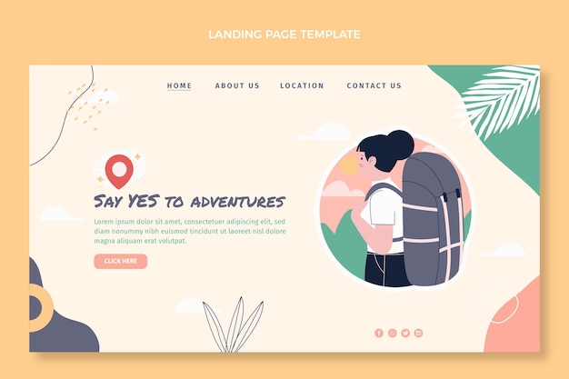 Vector gratuito plantilla de página de destino de viajes de diseño plano