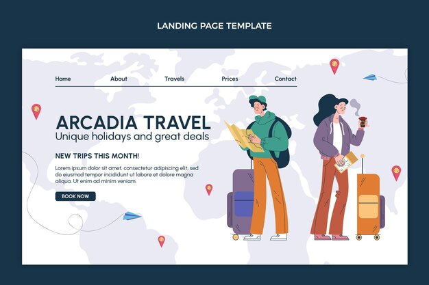 Plantilla de página de destino de viajes de diseño plano
