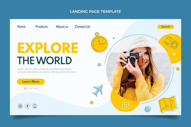 Plantilla de página de destino de viajes de diseño plano