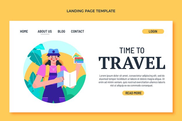 Plantilla de página de destino de viajes de diseño plano