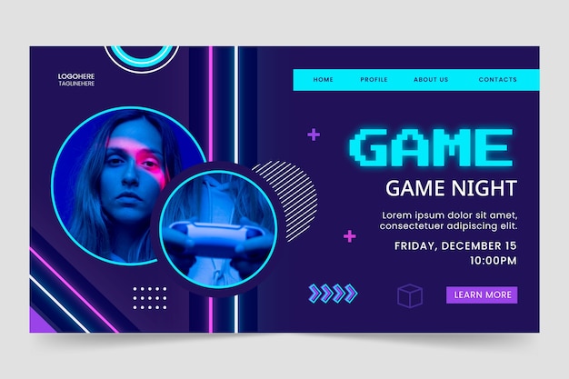 Plantilla de página de destino de videojuegos y ocio