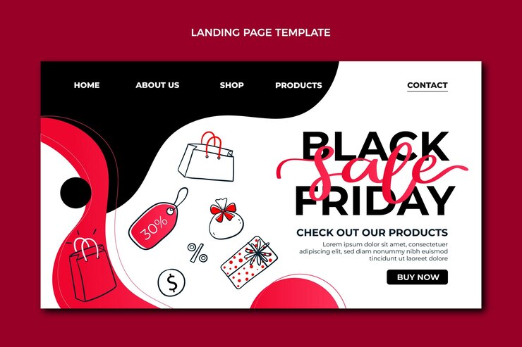 Vector gratuito plantilla de página de destino de viernes negro plano dibujado a mano