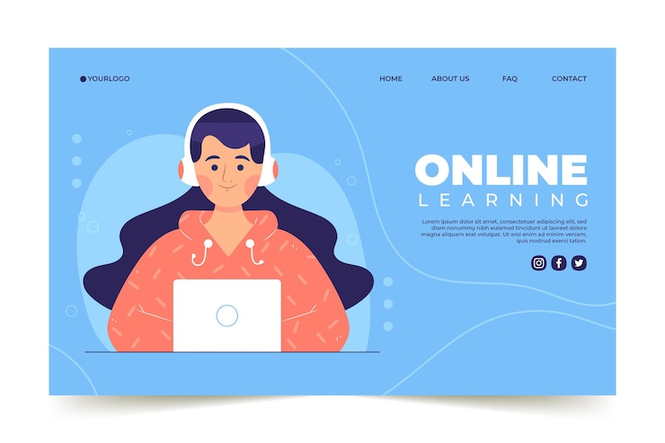 Vector gratuito plantilla de página de inicio de aprendizaje en línea dibujada a mano