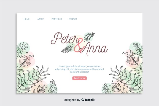 Plantilla de página de inicio de boda floral