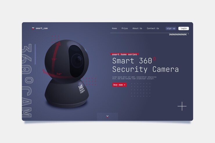 Vector gratuito plantilla de página de inicio de cámara de seguridad inteligente