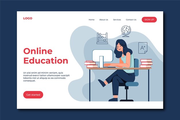 Plantilla de página de inicio de educación en línea plana lineal