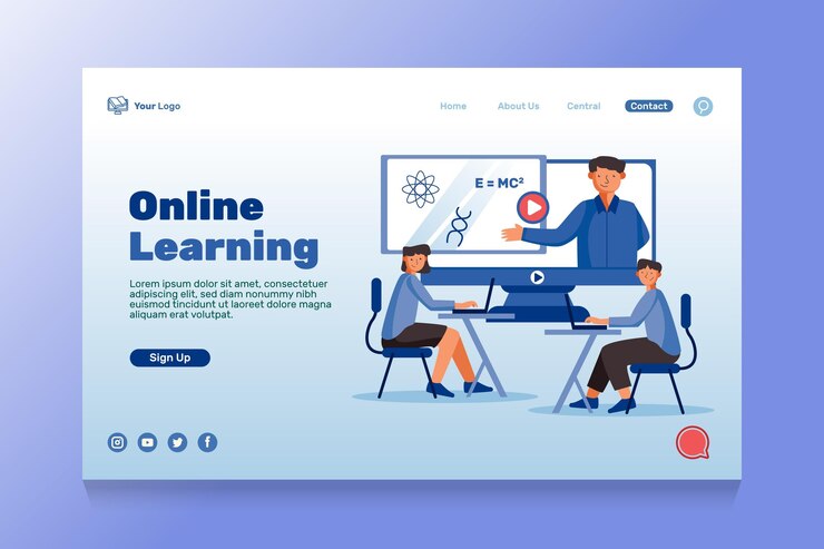 Vector gratuito plantilla de página de inicio de educación en línea