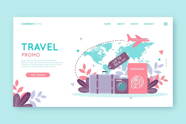 Vector gratuito plantilla de página web de venta de viajes con ilustraciones