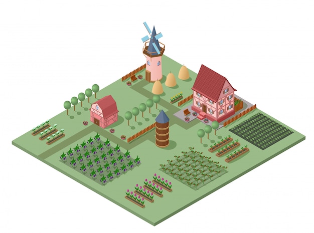 Plantilla de paisaje agrícola isométrica