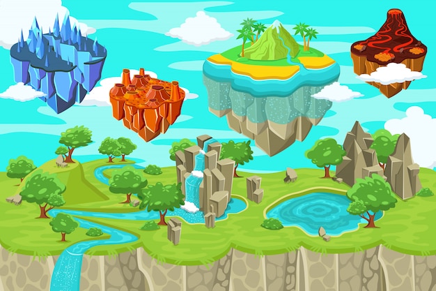 Plantilla de paisaje de naturaleza de juego isométrico