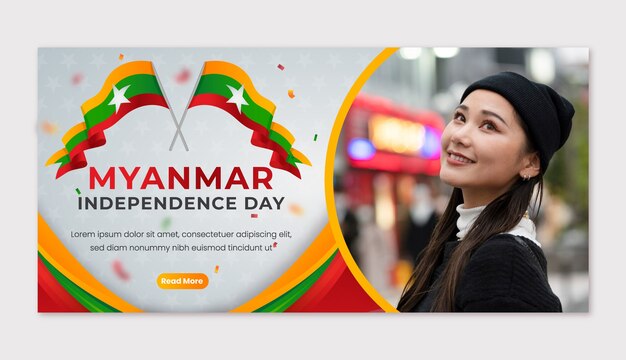 plantilla de pancarta horizontal del día de la independencia de Myanmar