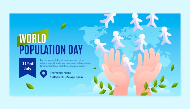 Vector gratuito plantilla de pancarta horizontal del día mundial de la población con gradiente