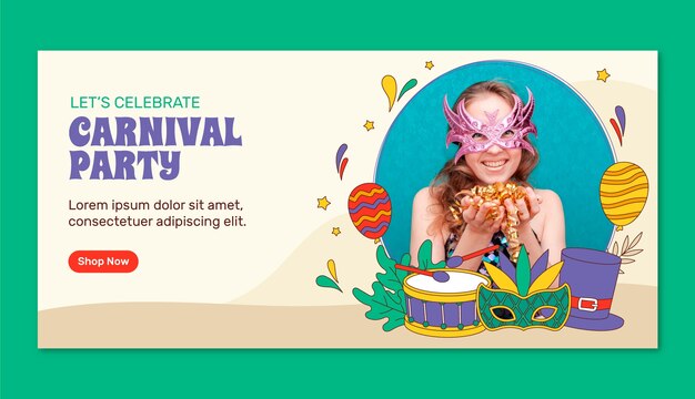 plantilla de pancarta horizontal dibujada a mano para el carnaval