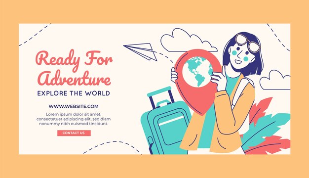 Plantilla de pancarta horizontal dibujada a mano para la celebración del Día Mundial del Turismo