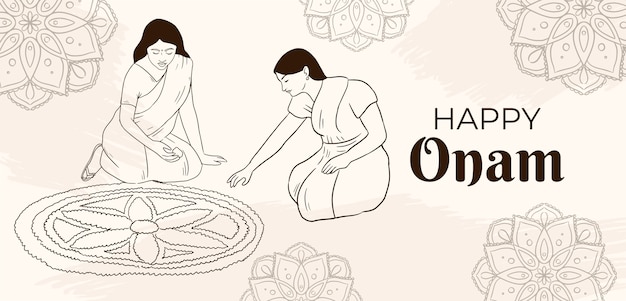 Vector gratuito plantilla de pancarta horizontal dibujada a mano para la celebración del festival de onam