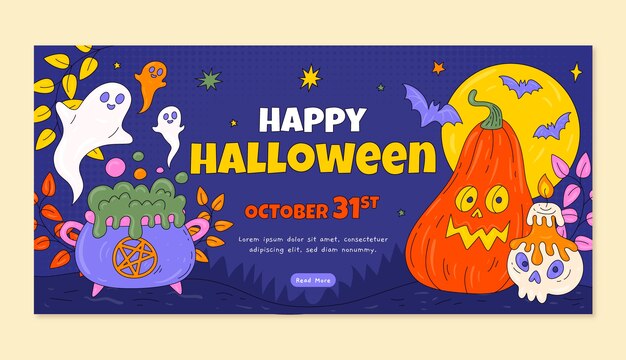 plantilla de pancarta horizontal dibujada a mano para la celebración de Halloween