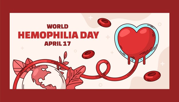 Vector gratuito plantilla de pancarta horizontal dibujada a mano para la concienciación sobre el día mundial de la hemofilia