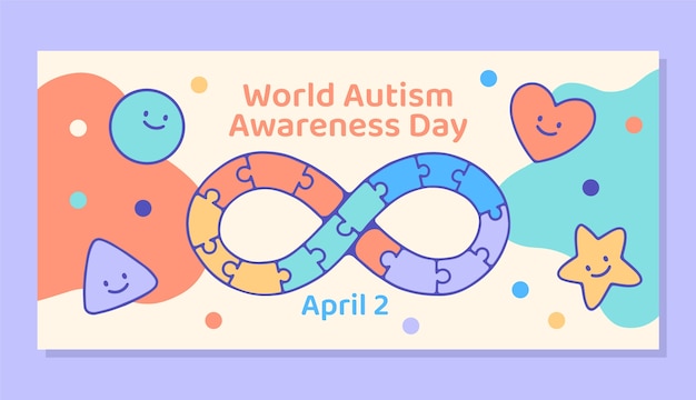 Vector gratuito plantilla de pancarta horizontal dibujada a mano para el día mundial de concienciación sobre el autismo