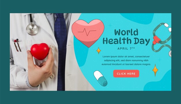 plantilla de pancarta horizontal dibujada a mano para el día mundial de la salud