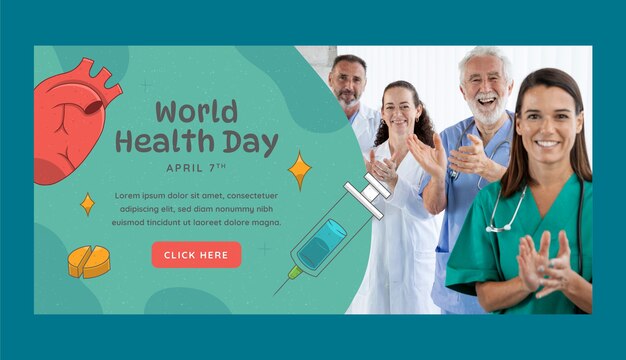 plantilla de pancarta horizontal dibujada a mano para el día mundial de la salud